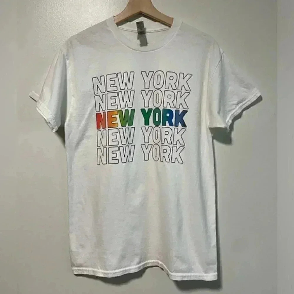 Multicolor “New York New York” Crisp White T-Shirt - Medium